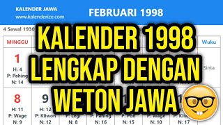 KALENDER 1998 LENGKAP DENGAN WETONPASARAN JAWA [upl. by Nevetse]