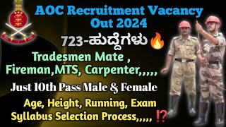 New🔥AOC Recruitment Vacancy Out 2024AOC Tradesmen Mate Fireman MTS Carpenter Vacancy Detail [upl. by Eolande]