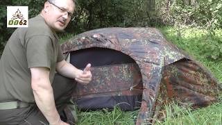 Ein Mann Zelt Recom Flecktarn Einmannzelt MilTec pup tent for one person [upl. by Lowe]