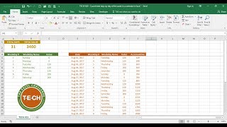 TECH015  Count total days by day of the week in a calendar in Excel [upl. by Eirdua]