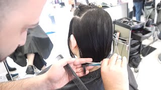 SUPER HAIRCUT  SHORT BOB WITH BANGS amp HIDDEN UNDERCUT FRENCH STYLE [upl. by Kuster]