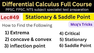 Extrema concave convex inflection critical stationary saddle mcqs tricks lec49 maths bs afmathe [upl. by Neras]