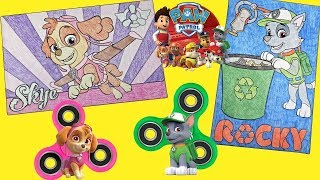 Rocky Skye Paw Patrol GIANT Crayola Coloring Page Fidget Spinners [upl. by Eitsirk753]