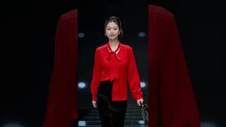 Red silk blouse pairing black velvet skirt silk satin [upl. by Jamil601]