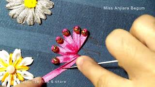 Beautiful Ribbon embroidery flowers 2020Hand embroidery with ribbon and bead रिबन कढ़ाईহাতের কাজ [upl. by Tori]