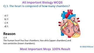 HEART PART 1  Heart Most Important MCQS  Biology Mcqs  Biology Most Important Mcqs  Heart [upl. by Eiten]