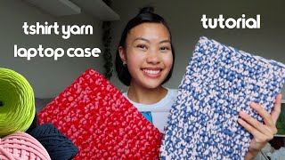 How to make a crochet tshirt yarn laptop sleeve  tutorial [upl. by Antebi615]