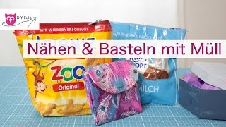 3 Projekte mit Müll  MilkaTasche nähen  Tetrapack Portemonnaie – DIY Eule [upl. by Ellenet]