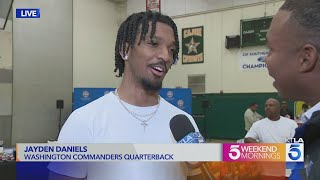 NFL QB Jayden Daniels speaks to KTLA about toy drive [upl. by Eiramenna548]