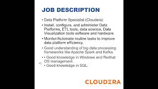 TCS  Cloudera  Data Platform Specialist  4 to 8 yrs  Big Data Tunnel Shrts2 [upl. by Nomolas]