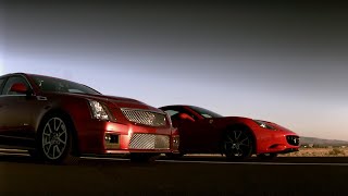 Drag Race Cadillac CTSV Vs Ferrari  Top Gear USA [upl. by Ahsiei]