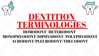 Homodont  Heterodont  Acrodont  Thecodont  Pleurodont  Monophyodont  Diphyodont  Polyphyodont [upl. by Annoyi]