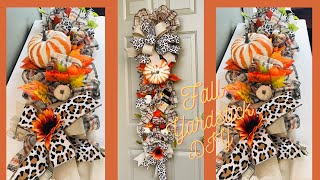 FALL YARDSTICK 🍂❤️🍂 DOOR SWAG CENTERPIECE GARLAND DIY MESH WREATH WOODLAND RUFFLE METHOD 🌻 [upl. by Fai]