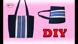 DIY DENIM WITH CANVAS TOTE BAG SEWING [upl. by Yolanda62]