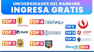 Beca 18 2024  INGRESA GRATIS a estas universidades del RANKING  PARTE 1 [upl. by Haliak150]