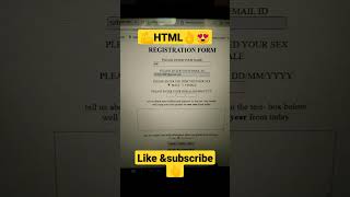 how to make registration form😍  💪 Css html csstutorial programming shorts ytshorts [upl. by Eceryt125]