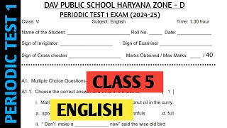 Dav class 5 english question paper of periodic test 1 exam  Dav paper Zone  2024 [upl. by Daisey784]