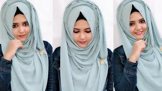 Hijab tutorial Easy layered full coverage hijab style [upl. by Yelkrab]