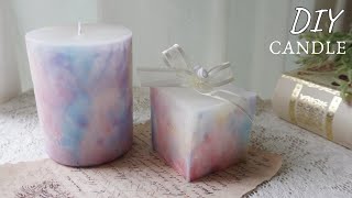 🕯【DIY】パステルカラーのマーブルキャンドル作りMaking marble candles in pastel colors [upl. by Nauj]