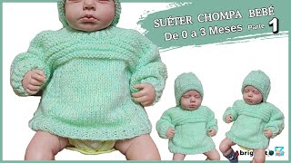 Ropas para bebes recien nacidos a 3 Meses – Jersey Chaqueta Dos agujas PALITOS para bebé con Patron [upl. by Suoivatnom]