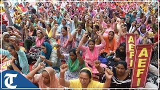 Anganwadi workers from Punjab protest over their various demands at Jantar Mantar in New Delhi [upl. by Ennahtur]