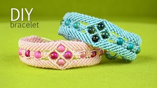 Make a Macramé Bracelet with Diamonds and Beads  Tutorial [upl. by Rehctaht]