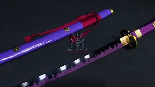 Handmade Anime Katana One Piece Roronoa Zoros Enma Sword Purple Blade 1095 High Carbon Steel Purple [upl. by Nalid]