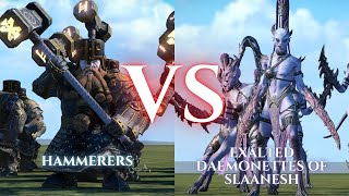 WARHAMMER III Total War  Hammerers VS Exalted Daemonettes of Slaanesh [upl. by Bouchier]