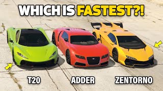 GTA 5 ONLINE  ADDER VS T20 VS ZENTORNO WHICH IS FASTEST [upl. by Charla]