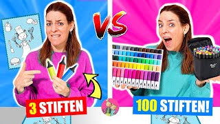 3 STIFTEN vs 100 STIFTEN CHALLENGE 3 Marker Challenge Met Alle Stiften ♥DeZoeteZusjes♥ [upl. by Mavis16]