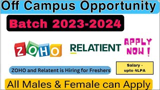 ZOHO and Relatient is Hiring for Software Engineer  Apply now [upl. by Ecylla286]