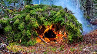 Bushcraft Survival Shelter Camping In Rain [upl. by Wesa]