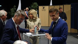 French President Emmanuel Macron casts his vote in the general elections  AFP [upl. by Yancy]