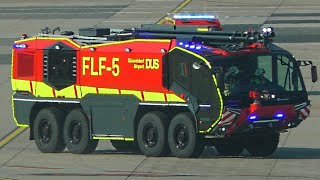 GROẞALARM FLUGHAFEN DÜSSELDORF Flughafenfeuerwehr und Berufsfeuerwehr Düsseldorf auf Einsatzfahrt [upl. by Nelav630]