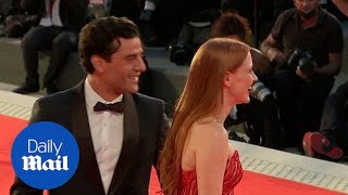 Venice Film Festival Jessica Chastain and Oscar Isaac walk red carpet [upl. by Lepley]