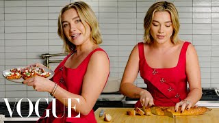 Florence Pugh Cooks Garlic Crostini  Vogue [upl. by Carver152]