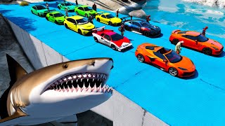 Villains on the Carkour attack shark Pacific ocean Sport Cars Spiderman team vs Trevor team [upl. by Ayerim426]