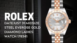 Rolex Datejust Midsize Steel White Gold Mother of Pearl Dial Ladies Watch 68274  SwissWatchExpo [upl. by Solram]