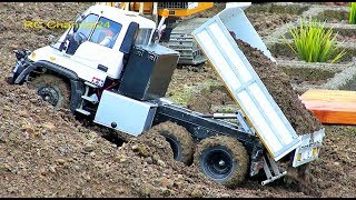 RC Mercedes Unimog and Construction machinery in action Big Roadworker parcours fun [upl. by Cuda]