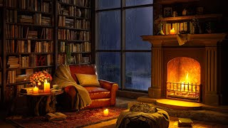 Cozy Reading Nook Ambience with Smooth Jazz Music  Rain on Window amp Warm Fireplace Sounds for Sleep [upl. by Chickie117]