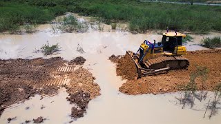 Amazing Project Shantui Bulldozer Pushing Skill With 25T Dump Trucks Repair The Road [upl. by Lysander]