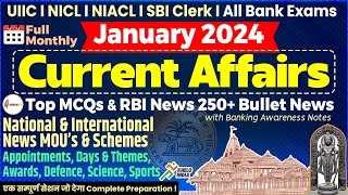 Full January Monthly Current Affairs 2024 for UIIC NICL NIACL SBI CLERK Assistant AO Banking Affairs [upl. by Pietra]