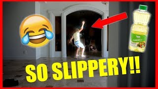 SLIPPERY OIL PRANK ON ROOMMATE [upl. by Brittney]