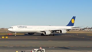 Boston Lufthansa LH422  Airbus A340642 DAIHW  Taxiing to gate at Boston Logan from Frankfurt [upl. by Breeze708]