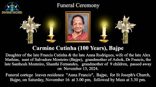 Funeral Ceremony of Carmine Cutinha 100 Years St Josephs Church Bajpe [upl. by Previdi]