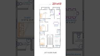 29x49 1st floor plans  north facing house plan floorplan shorts [upl. by Bartolome]