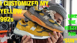 I CUSTOMIZED MY YELLOW NEW BALANCE 992 TO LOOK LIKE THE YEEZY 700 quotSUNquot COLORWAY [upl. by Douty765]