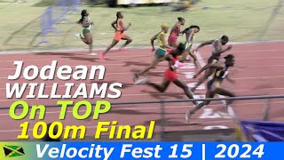 Jodean WILLIAMS Supreme  Remona BURCHELL  Krystal SLOLEY  Women 100m Final A  Velocity Fest 15 [upl. by Erinna]