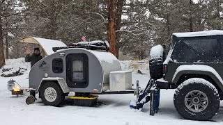 Winter Camping In 7°F  Towing Our Teardrop Over A Snowy Pass [upl. by Gibb]