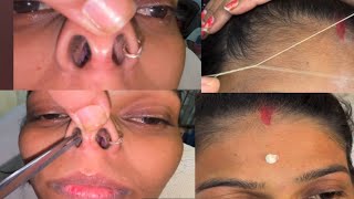 Forehead Threading and Nose hair cuttingthreading nosehaitcuttingskincare pummybeautyworld [upl. by Hammock]